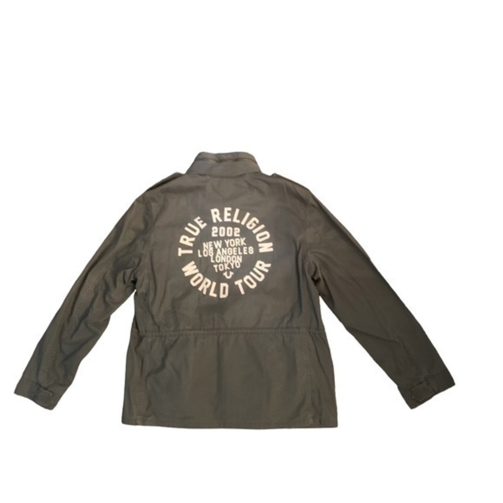 TRUE RELIGION OLIVE GREEN WORLD TOUR MILITARY JACKET SZ 2XL EXCELLENT CONDITION